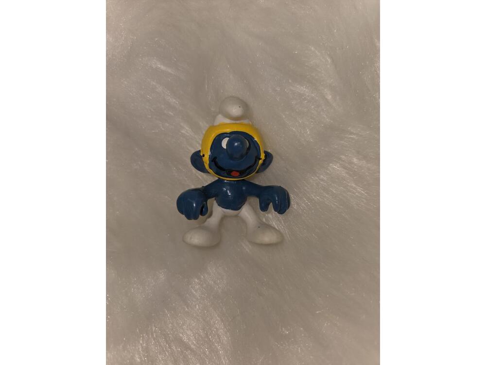 Vintage Driver Smurf PVC Figurine with Yellow Helmet